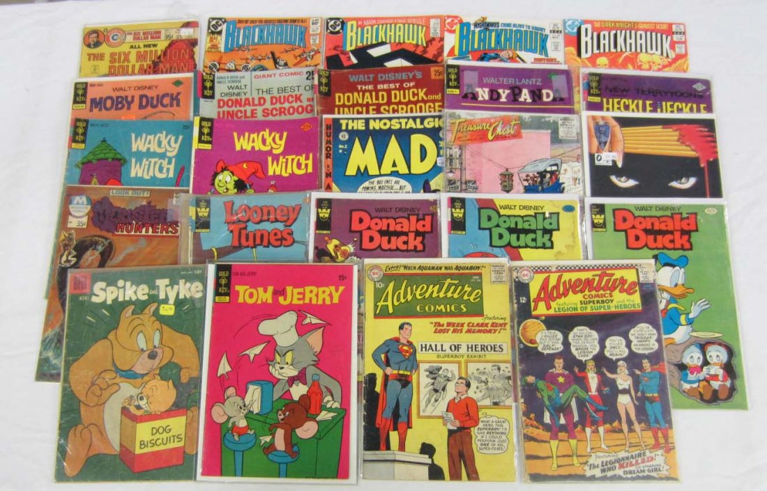 LOT OF APPROX. 25 VINTAGE COMIC BOOKS - INCL. 10 &: Incl., Adventure Comics featuring Superboy and the Legion of Super Heroe, Adventure Comics When Aquaman was Aquaboy, Tom and Jerry, Spike and Tyke, More!