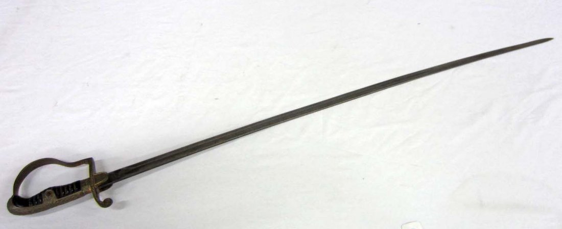 GERMAN NAZI ARMY OFFICERS DOVE HEAD PATTERN SWORD : Approx. 37.5" long overall. The steel blade is maker marked Alcoso Solingen and has the weights and measures logo in the center. Has a bass hilt and hand guard w/ a black celluloid handle.
