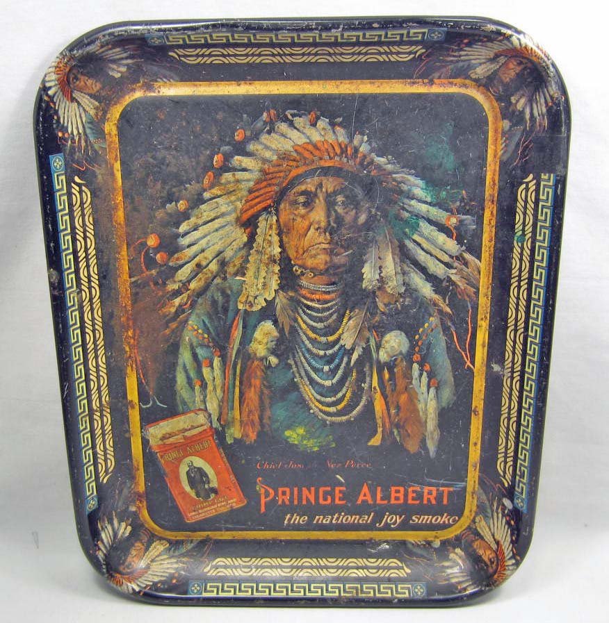 VINTAGE PRINCE ALBERT SMOKING TOBACCO ADVERTISING TRAY : VINTAGE PRINCE ALBERT SMOKING TOBACCO ADVERTISING TRAY W/ CHIEF JOSEPH - 10.5" X 13.25"