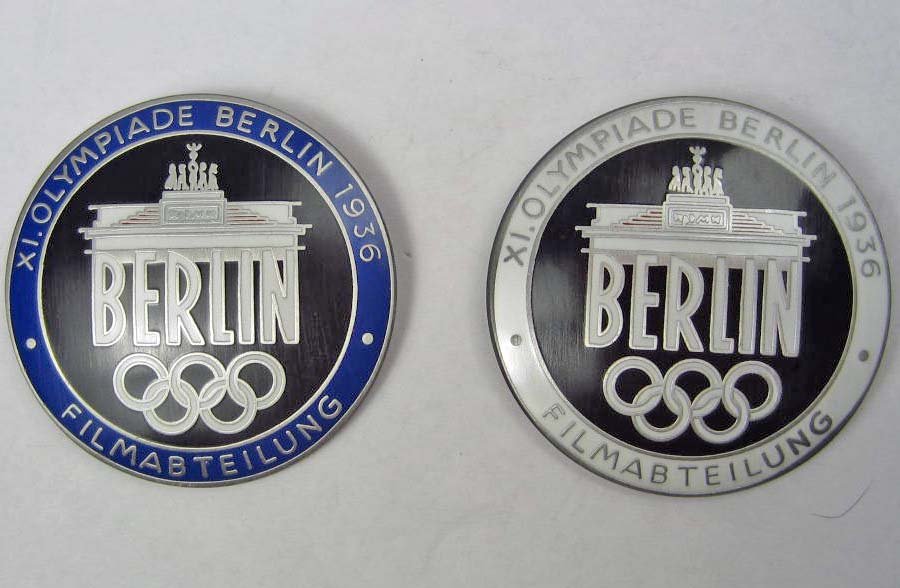 LOT OF 2 GERMAN NAZI ENAMELED OLYMPIC GAMES BADGES: issued for the film crew.