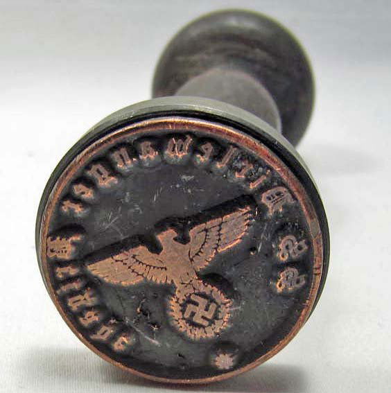 GERMAN NAZI WAX SEAL / RUBBER STAMP W/ WOOD HANDLE