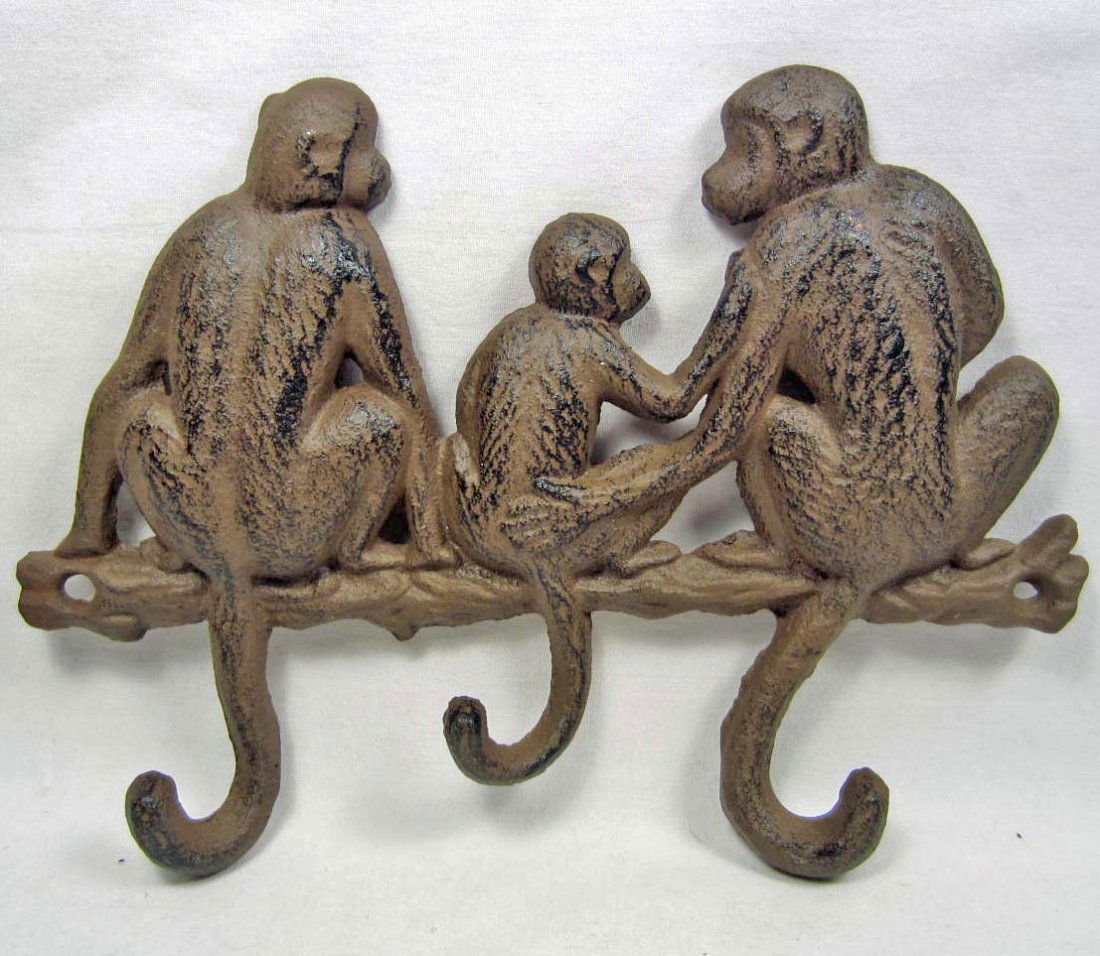 CAST IRON MONKEYS WALL MOUNT HOOKS: CAST IRON MONKEYS WALL MOUNT HOOKS