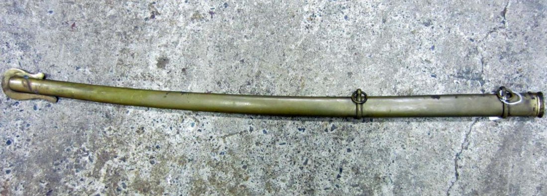 CONFEDERATE STATE ARMY CSA CIVIL WAR ERA OFFICERS SCABB: **SCABBARD ONLY ** Approx. 1.5" wide by 35 5/8" long overall. The bottom drag is maker marked Thomas Griswold & Co New Orleans. Solid brass construction.