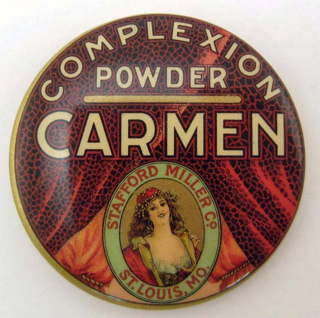 VINTAGE CARMEN COMPLEXION POWDER CELLULOID ADVERTISING : VINTAGE CARMEN COMPLEXION POWDER CELLULOID ADVERTISING MIRROR