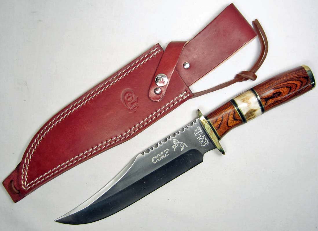 COLT GENTLEMAN'S BOWIE KNIFE W/ STAG & PAKKAWOOD HANDLE: COLT GENTLEMAN'S BOWIE KNIFE W/ STAG & PAKKAWOOD HANDLE