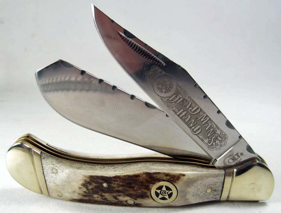 COLT DEAD MAN'S HAND SADDLEHORN TRAPPER KNIFE: COLT DEAD MAN'S HAND SADDLEHORN TRAPPER KNIFE