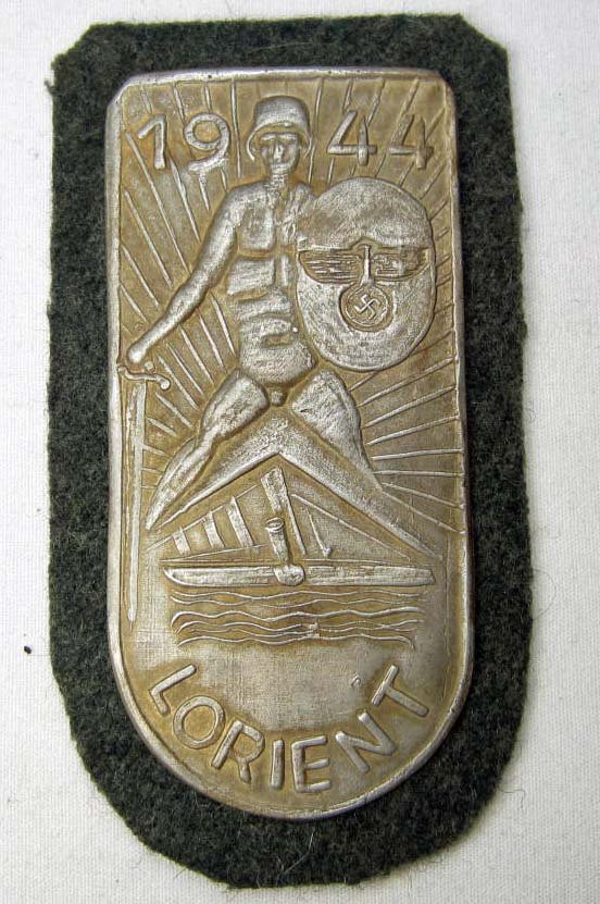 GERMAN NAZI LORIENT SHIELD W/ FELT AND PAPER BACKING: N/A