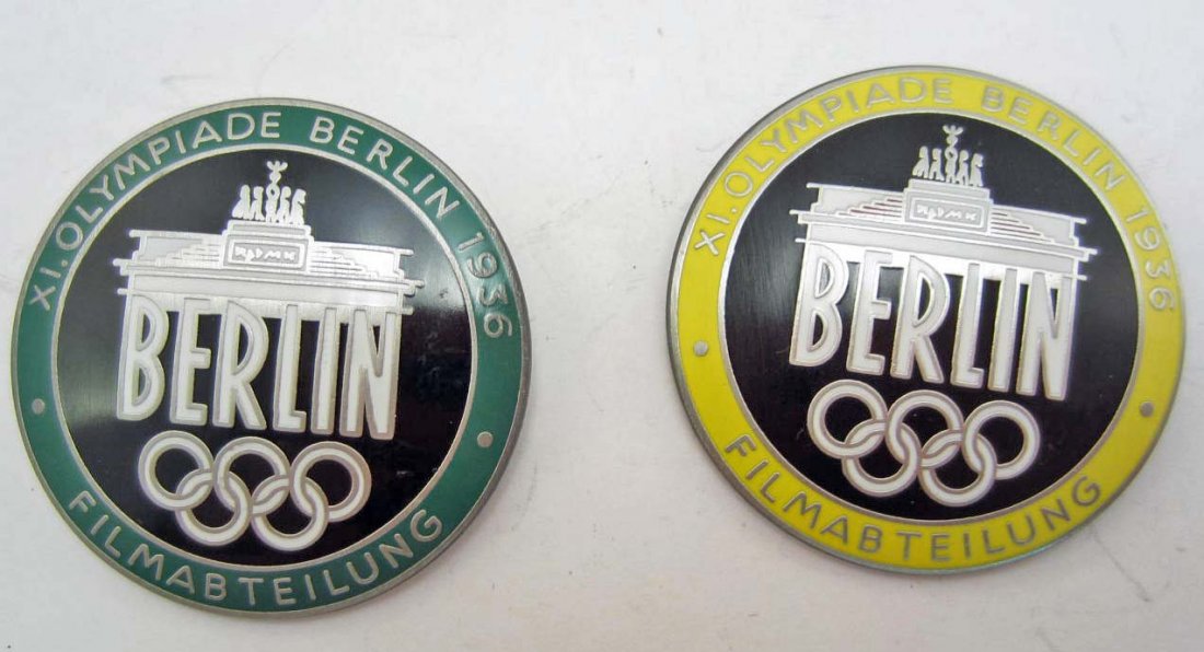 LOT OF 2 GERMAN NAZI ENAMELED OLYMPIC FILM CREW BADGES: N/A