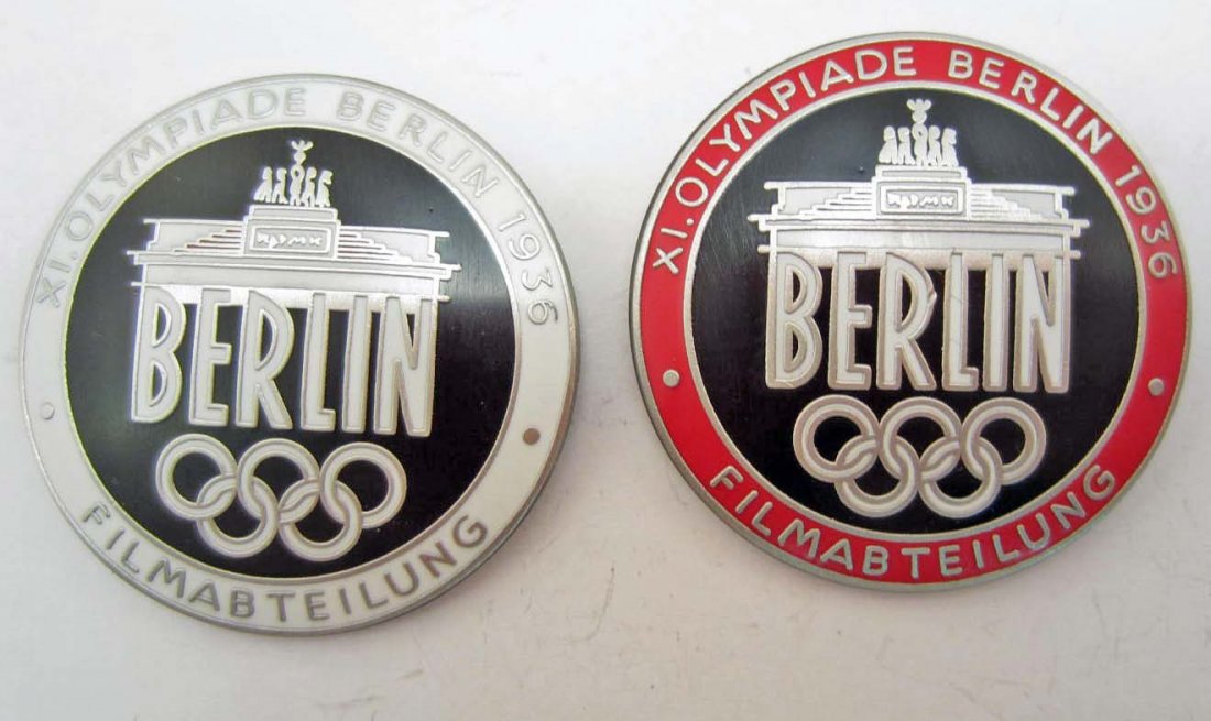 LOT OF 2 GERMAN NAZI ENAMELED OLYMPIC FILM CREW BADGES: N/A