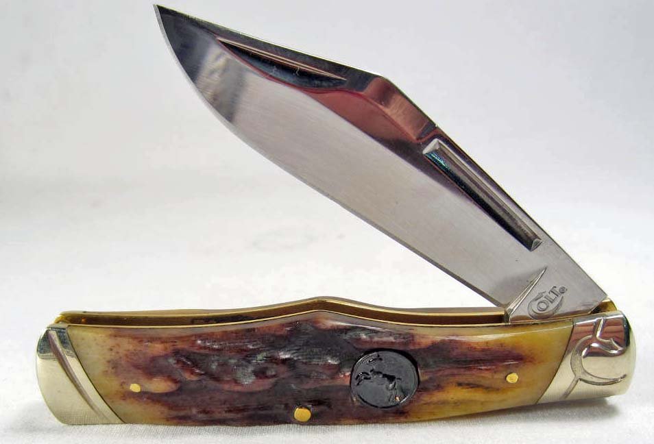 COLT 1 BLADE GUNSTOCK KNIFE W/ BROWN STAG BONE HANDLE: COLT 1 BLADE GUNSTOCK KNIFE W/ BROWN STAG BONE HANDLE