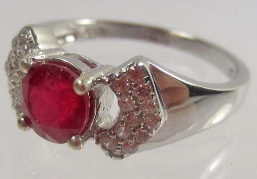 2907 - WHITE GOLD OVER STERLING SILVER RUBY RING - SZ. 