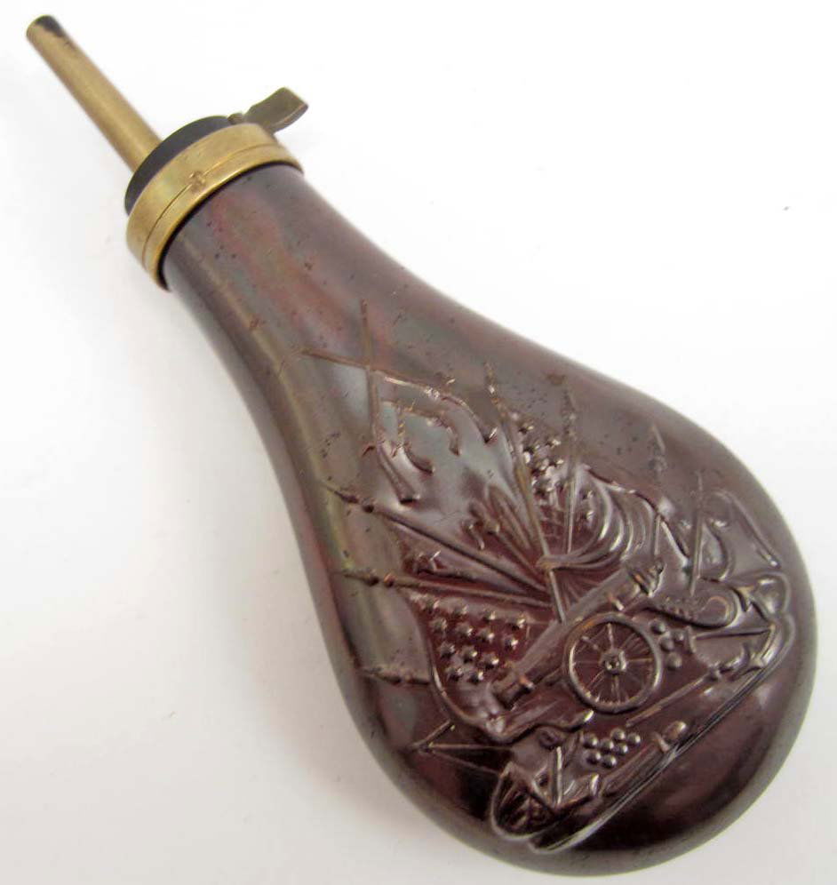 US CIVIL WAR ERA MILITARY CANNON MOTIF GUN POWDER FLASK