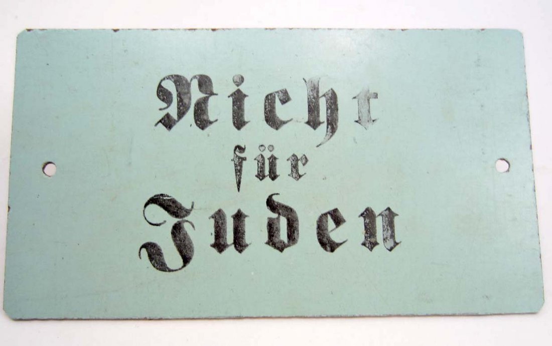 GERMAN NAZI HOLOCAUST ANTI SEMITIC PLAQUE: Not For Jews" - With inventory label on back from a closed Ukrainian Museum - 5.5" x 3