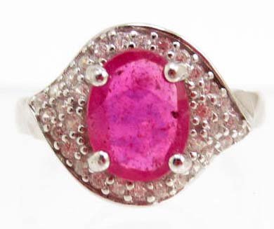 WHITE GOLD OVER STERLING SILVER PINK RUBY & TOPAZ RING