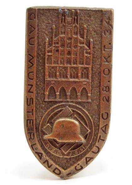 GERMAN NAZI GAU MUNSTERLAND GAUTAG BADGE - PINBACK: Approx. 7/8" by 1 3/4". Brass construction.
