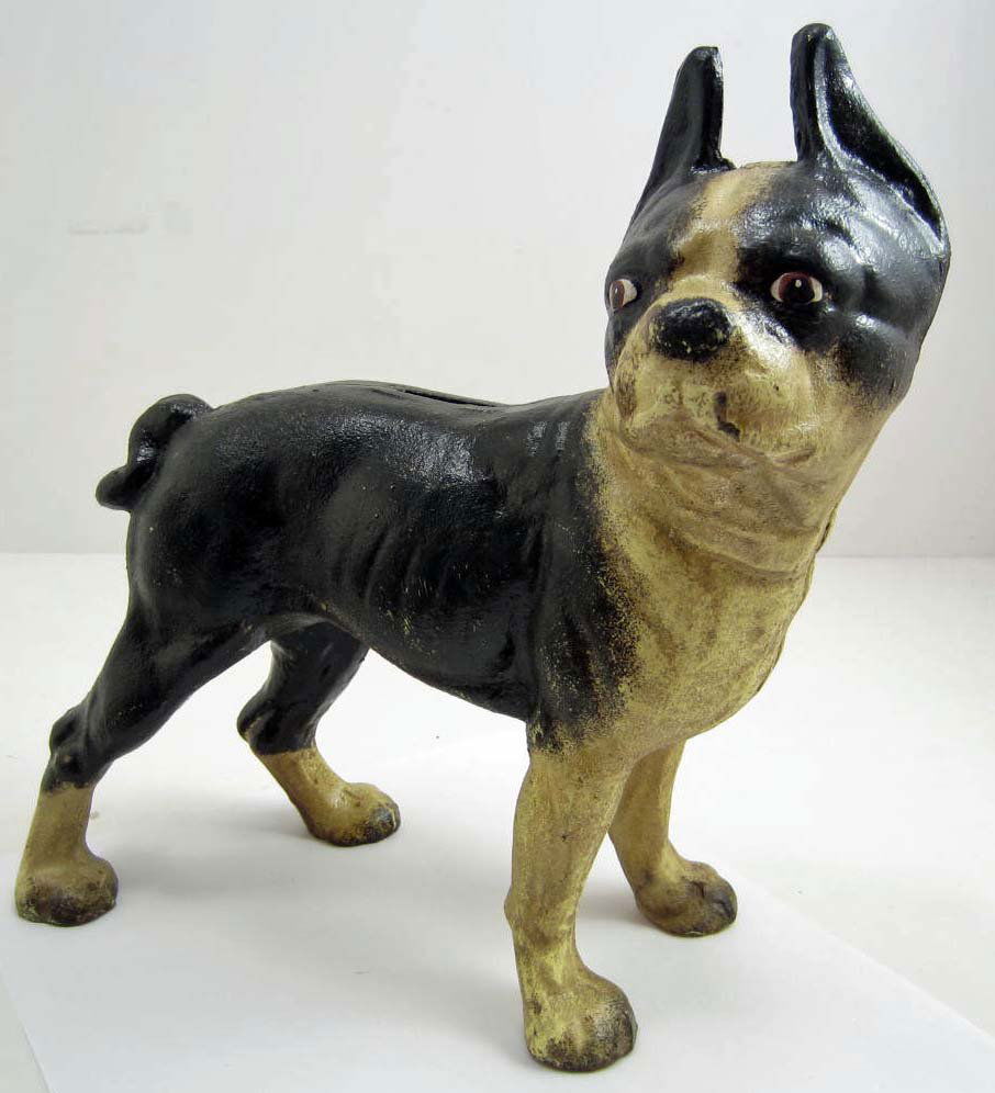 CAST IRON BOSTON TERRIER DOG LARGE BANK / DOORSTOP