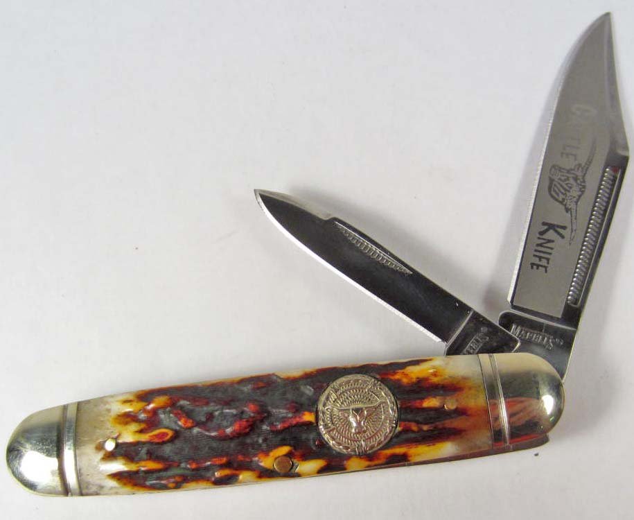 MARBLES POCKET KNIFE W/ BONE HANDLE: Approx. 4.25" long closed