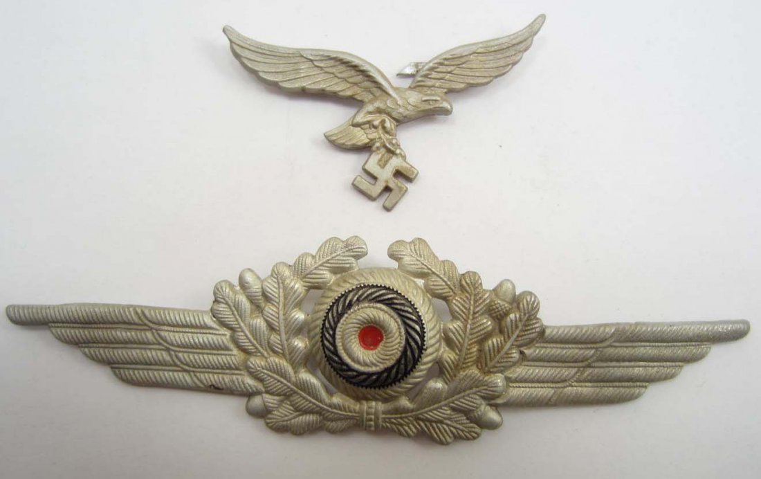 SET OF 2 GERMAN NAZI LUFTWAFFE VISOR HAT BADGES