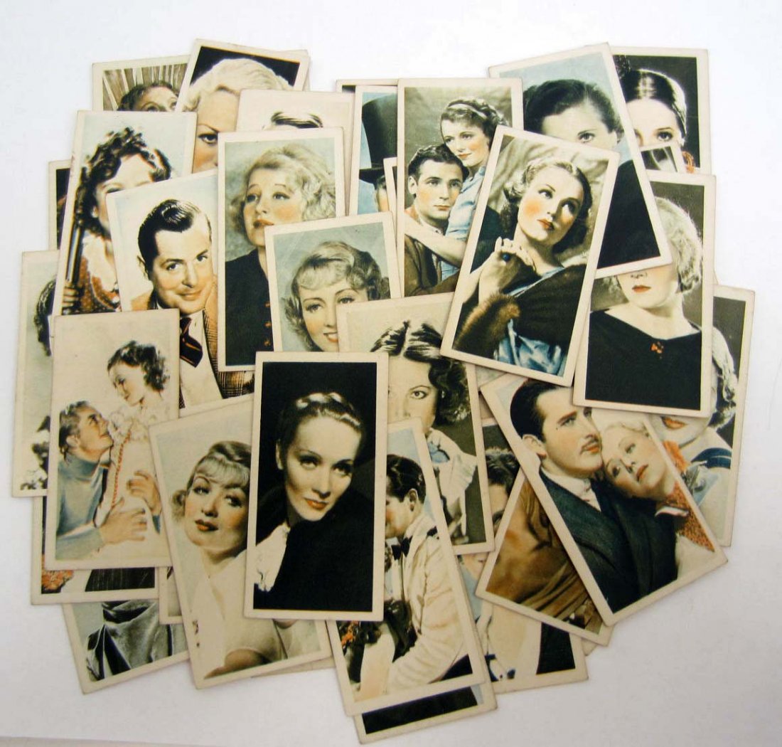 SET OF 50 1934 PHILLIPS TOBACCO CARDS - FILM STARS: Incl. Jean Harlowe, Greta Garbo, Jackie Cooper, Katharine Hepburn, Gloria Stuart, Marlene Dietrich, Gary Cooper, Ginger Rogers, Shirley Temple, Loretta Young, Fay Wray, More!