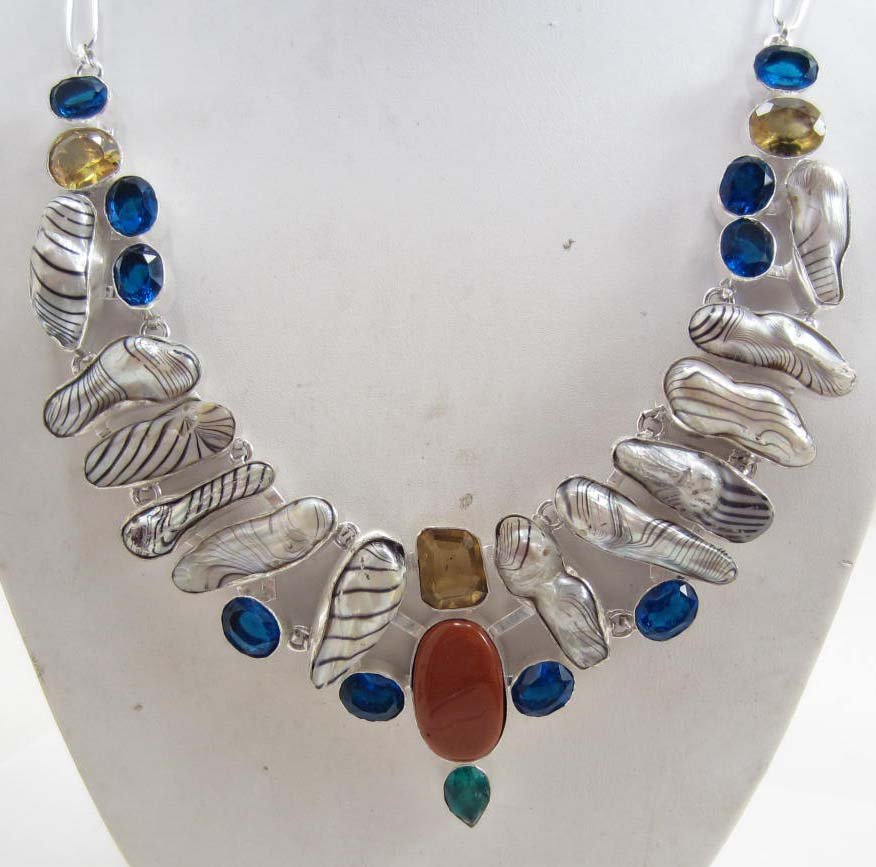 STERLING SILVER ZEBRA BIAWA PEARL, CITRINE & BLUE TOPAZ