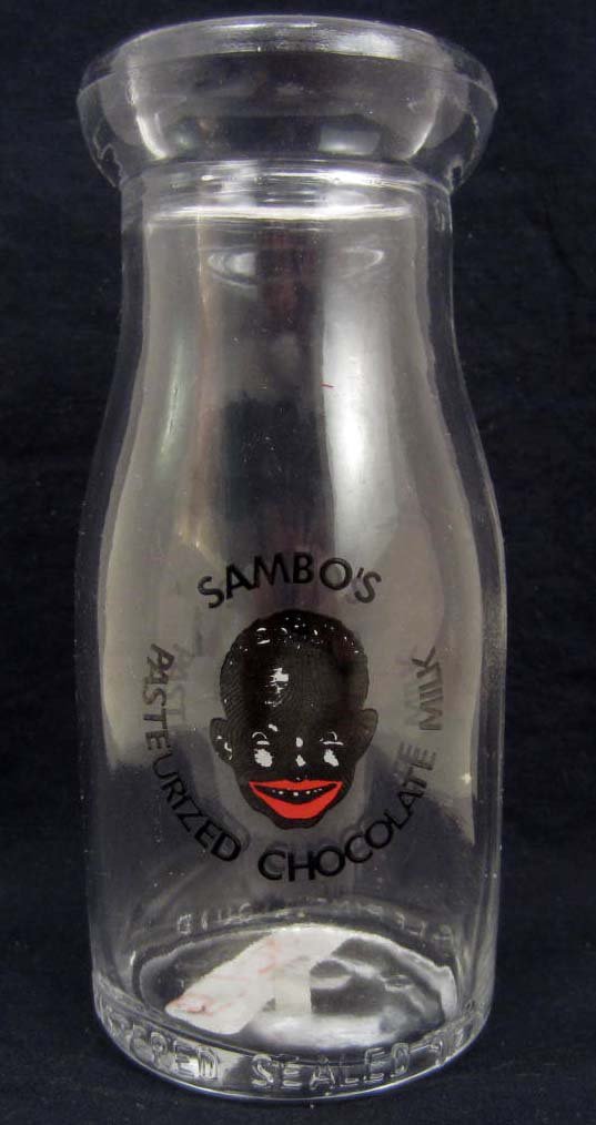 5736 - BLACK AMERICANA BOY GLASS MILK BOTTLE: N/A