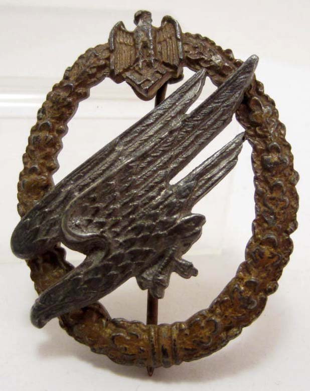 GERMAN NAZI ARMY PARATROOPER FALLSHIRMJAGER JUMP BADGE: Two piece two domed rivet construction. rare
