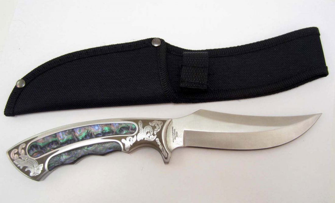 RIDGE RUNNER EXECUTIVE BOWIE KNIFE W/ ABALONE HANDLE &: 10" long