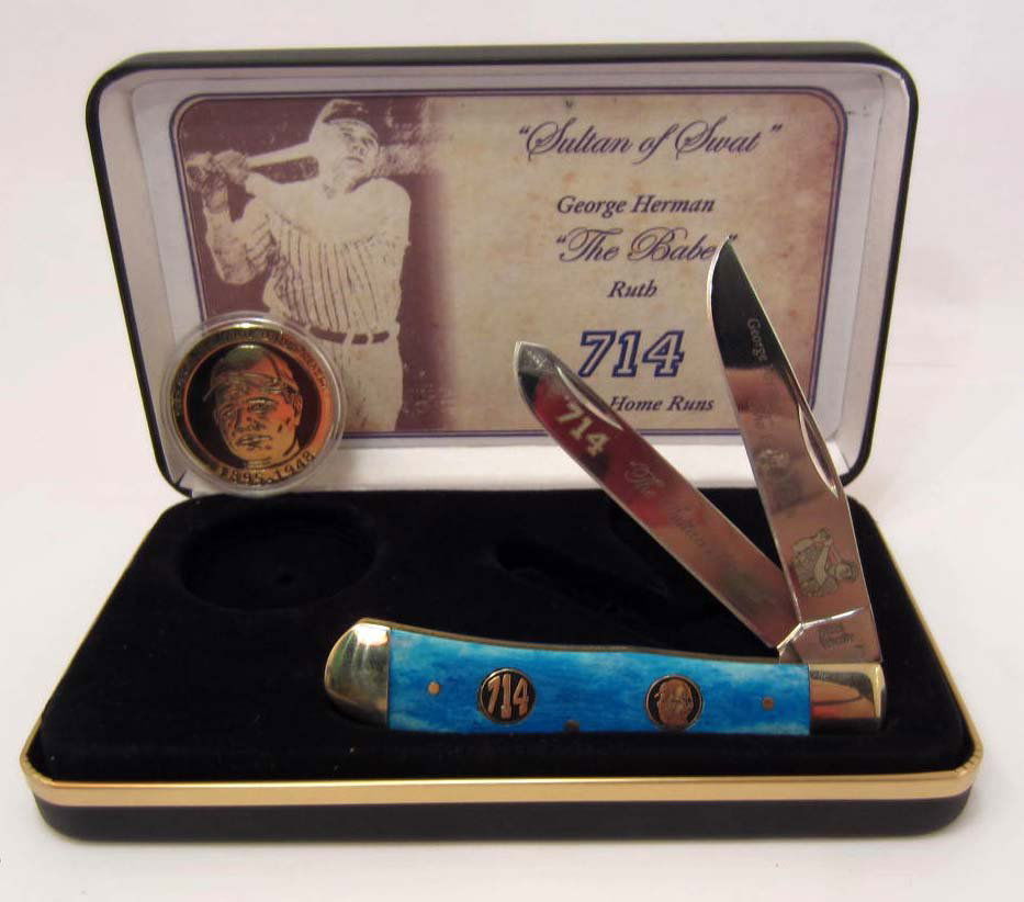 FROST BABE RUTH TRAPPER POCKET KNIFE W/ COLLECTIBLE: FROST BABE RUTH TRAPPER POCKET KNIFE W/ COLLECTIBLE MEDALLION IN CASE