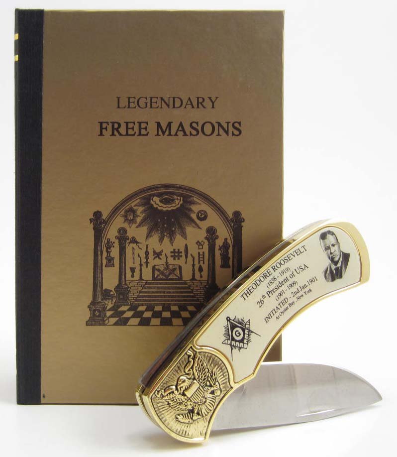 13725 - LEGENDARY FREEMASONS FOLDER KNIFE - THEODORE: approx : 4 1/4 inches