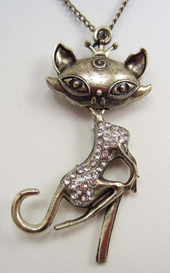 13487 - CUTE BOBBLE HEAD KITTY CAT RHINESTONE PENDANT: N/A