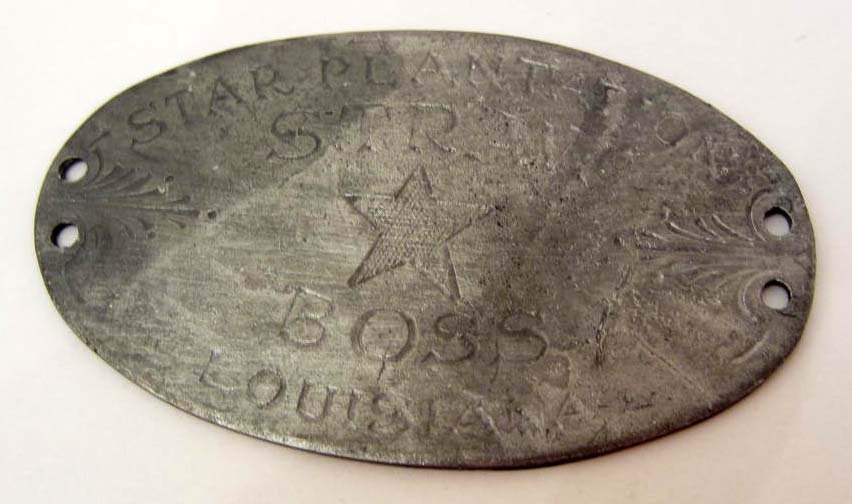 STAR PLANTATION STRAW BOSS SLAVE TAG COLLECTIBLE: 2.5" wide