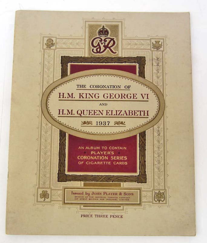1937 PLAYER TOBACCO CIGARETTE CARD ALBUM W/ FULL SET OF: 1937 PLAYER TOBACCO CIGARETTE CARD ALBUM W/ FULL SET OF CARDS ATTACHED - CORONATION - KING GEORGE VI & QUEEN ELIZABETH John Player