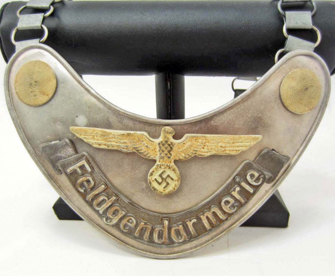 GERMAN NAZI FELDGENDARMERIE GORGET W/ CHAIN: Marked on the back RZM M34/2