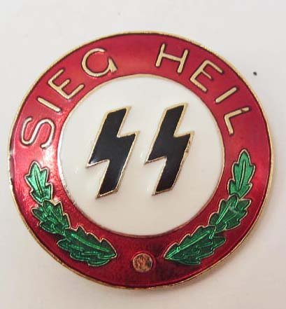 GERMAN NAZI SIEG HEIL ENAMELED BADGE W/ SCREW BACK
