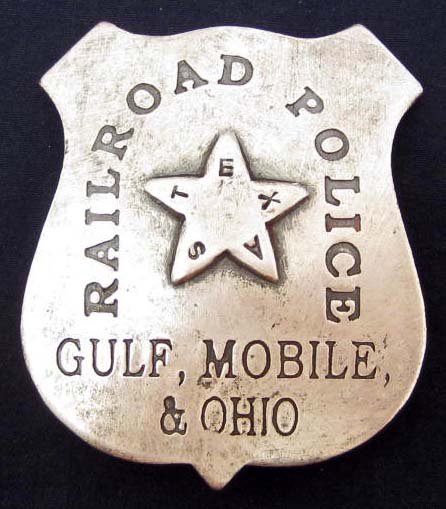 GMO TEXAS RAILROAD POLICE COLLECTIBLE METAL BADGE: GREAT GULF, MOBILE & OHIO TEXAS RAILROAD POLICE VINTAGE STYLE METAL BADGE COLLECTIBLE
