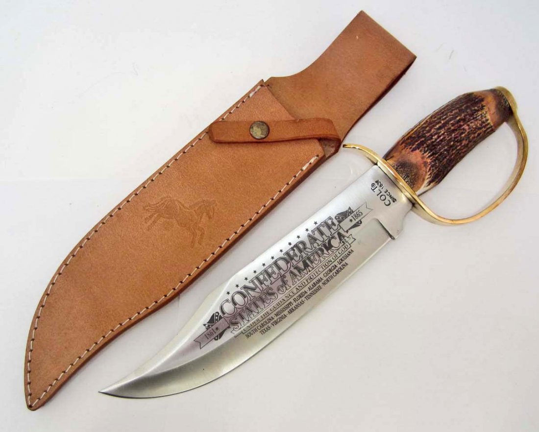 COLT CONFEDERATE STATES BOWIE KNIFE W/ SHEATH: Approx. 15.75" long overall