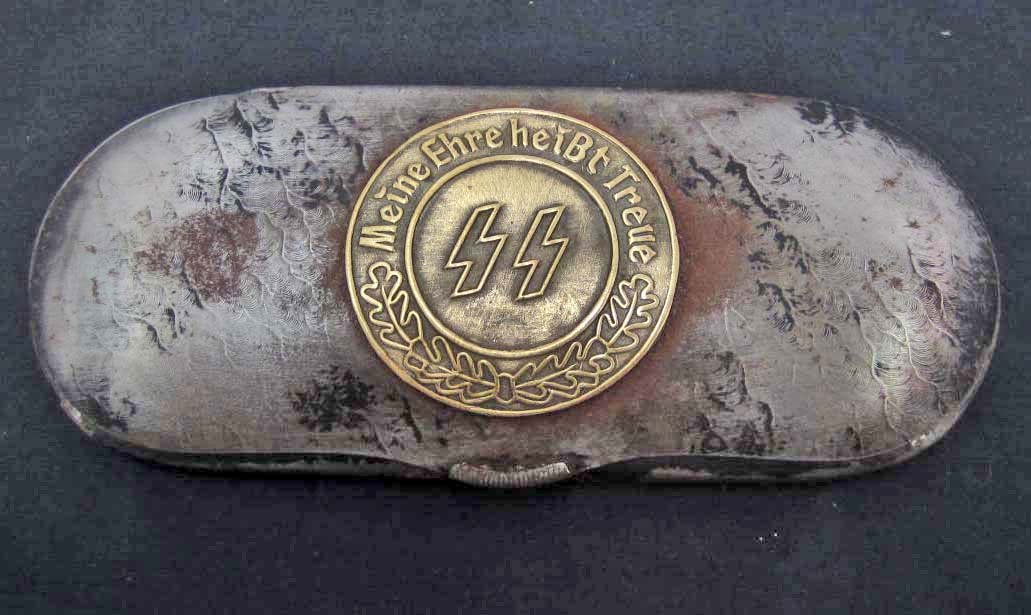 GERMAN NAZI METAL EYE GLASSES CASE: Approx. 5.5" by 2"