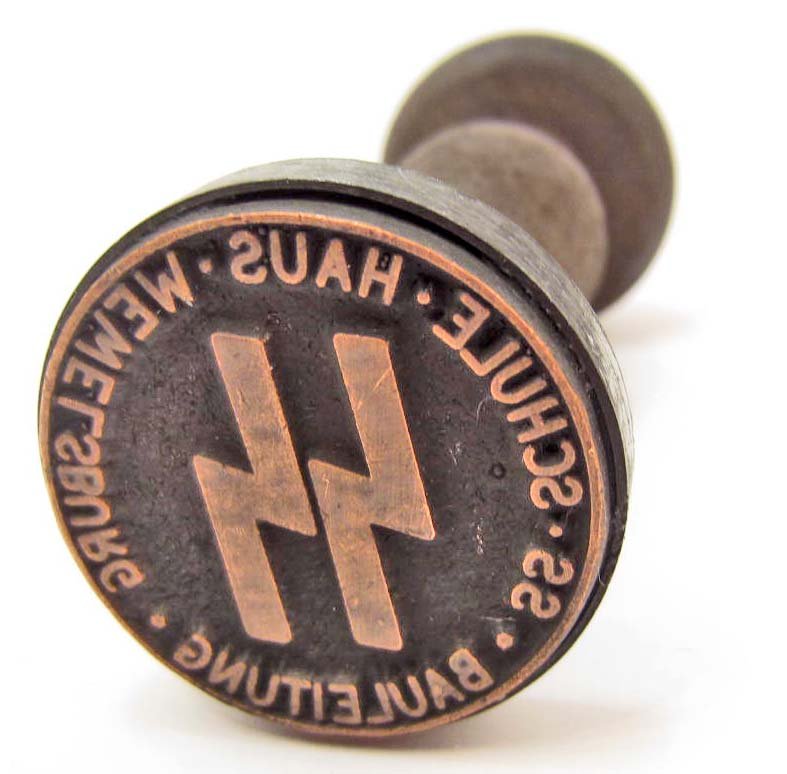 GERMAN NAZI WAX SEAL / RUBBER STAMP W/ WOOD HANDLE: SS School