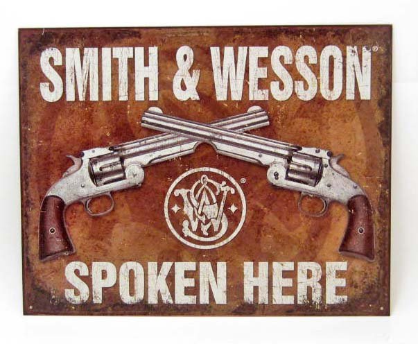 SMITH & WESSON SPOKEN HERE METAL ADVERTISING SIGN