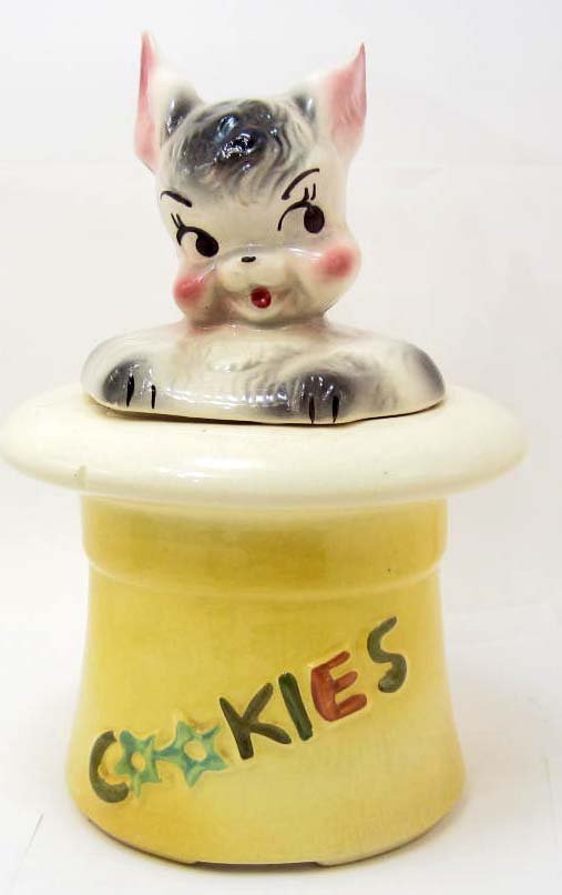 COOKIE JAR VINTAGE 1950'S RABBIT IN HAT BISQUE USA Dec 15, 2013