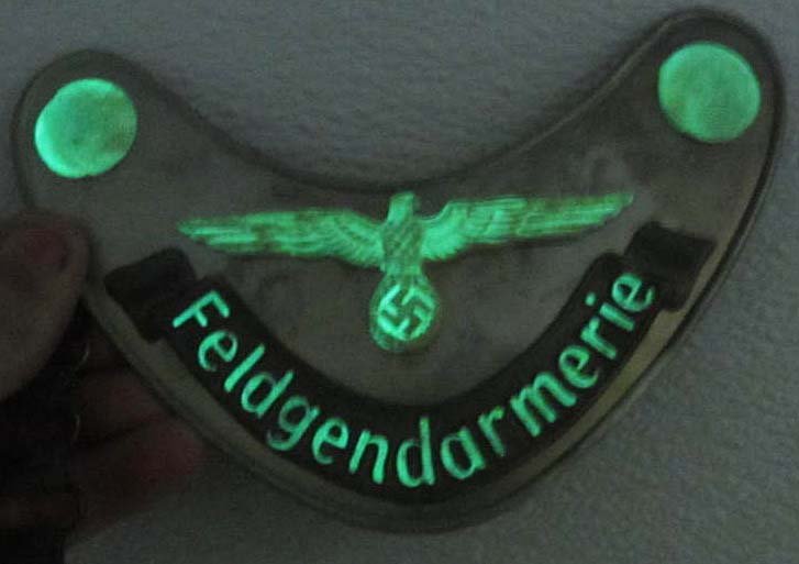 GERMAN NAZI FELDGENDARMERIE GORGET W/ CHAIN: Green felt on the back. Marked R.Z.M. M34/2