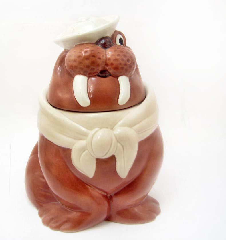 COOKIE JAR - WALRUS SAILOR - METLOCK: Approx. 11.25" tall - Made in Poppytail California