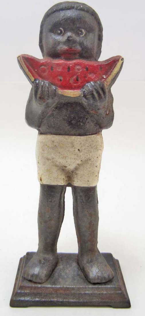 CAST IRON BLACK AMERICANA BOY EATING WATERMELON BANK