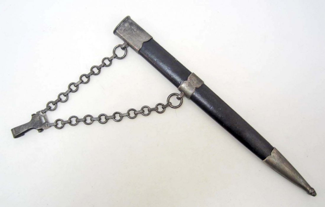 GERMAN NAZI LUFTWAFFE 1ST MODEL OFFICERS DAGGER: Approx. 13.75" long overall. has blue leather covered steel scabbard. Includes the belt hanger. All of the fittings and hanger are nickel construction.