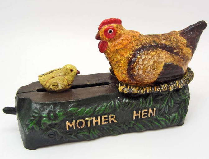 Cast Iron Mother Hen Mechanical Bank