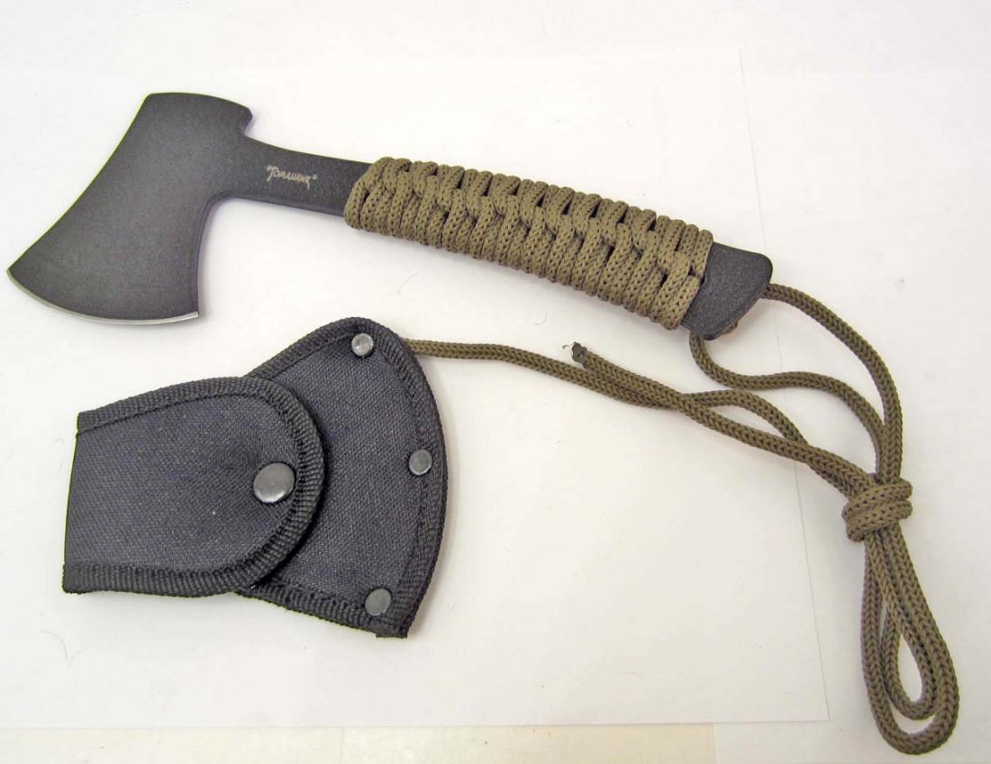 TOMAHAWK AXE W/ SHEATH: Approx. 9" long overall