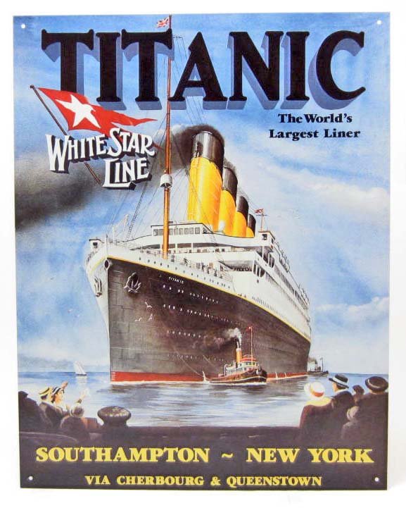 TITANIC WHITE STAR LINE METAL SIGN: approx : 16 x 12 inches