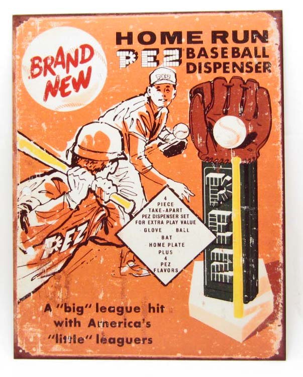 PEZ BASEBALL METAL SIGN: approx : 16 x 12 inches