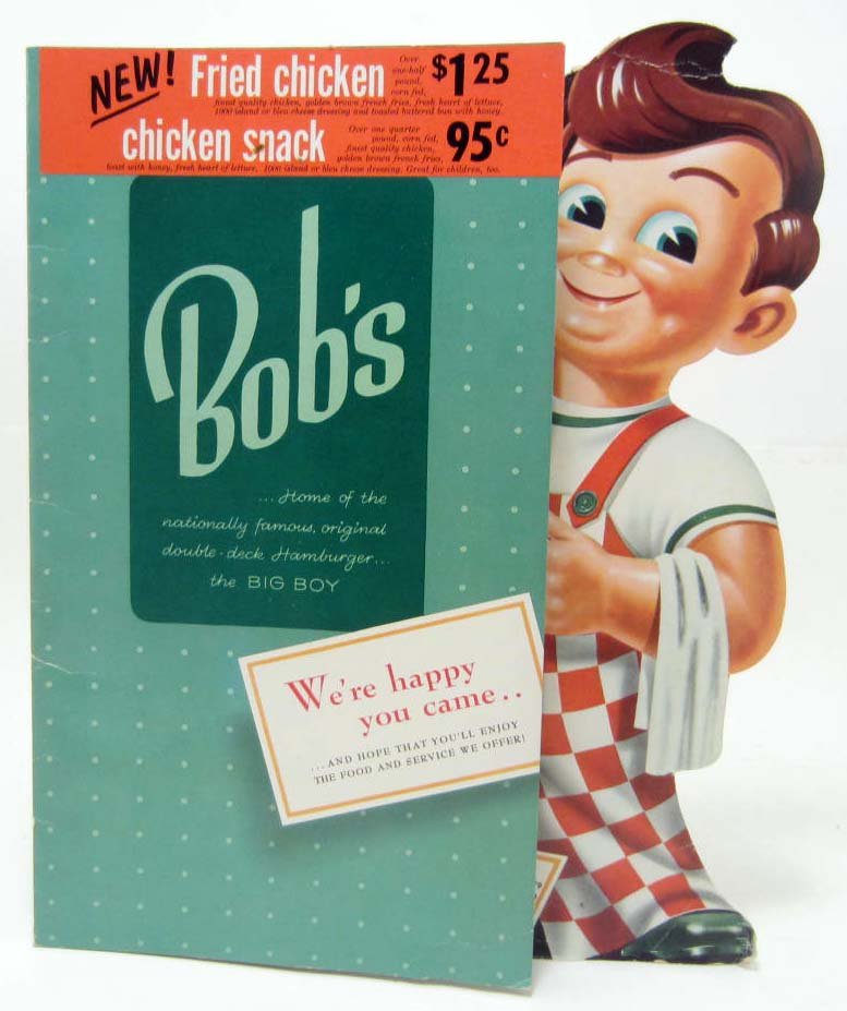 1961 BOB'S BIG BOY MENU - DIE-CUT: Approx. 10" by 13" Great Advertising Item.