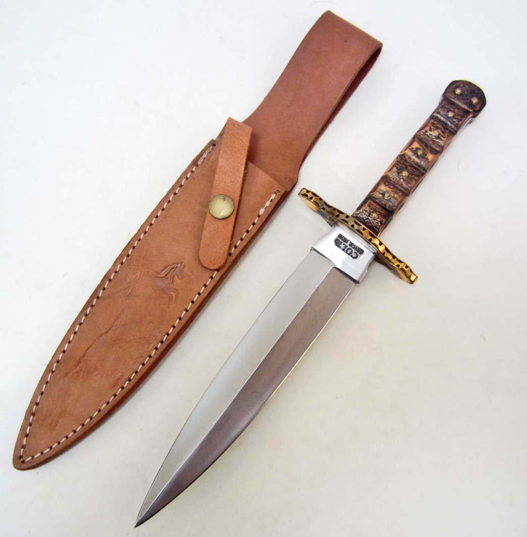 COLT BOWIE DAGGER W/ STAG HANDLE & SHEATH: N/A